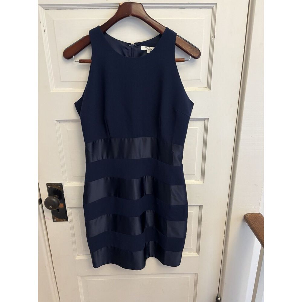Darling London Women's Navy Sleeveless Sheath Dress Striped Lined Size 12